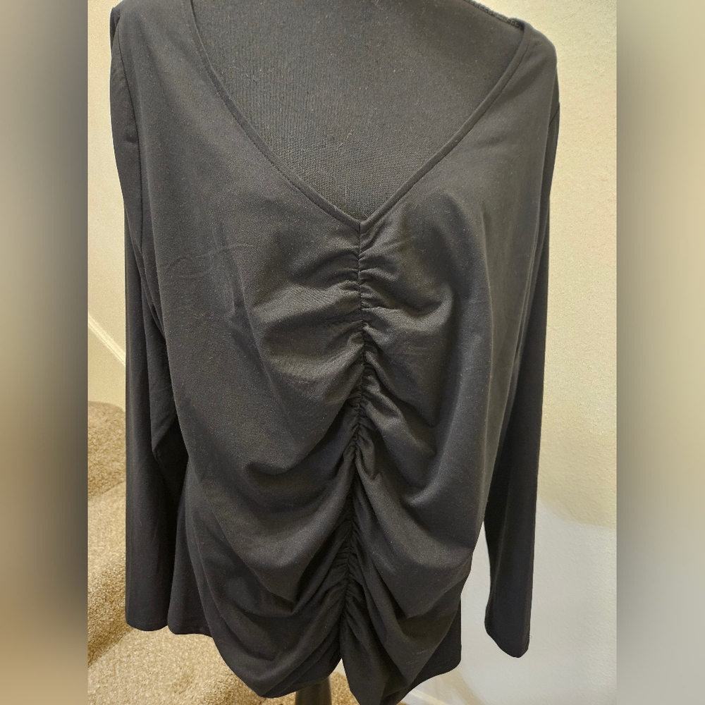 Lane Bryant Black Ruched V-Neck Blouse